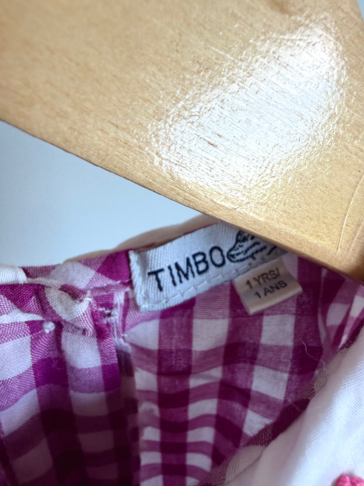 Gingham Embroidery Flower Dress / 12m