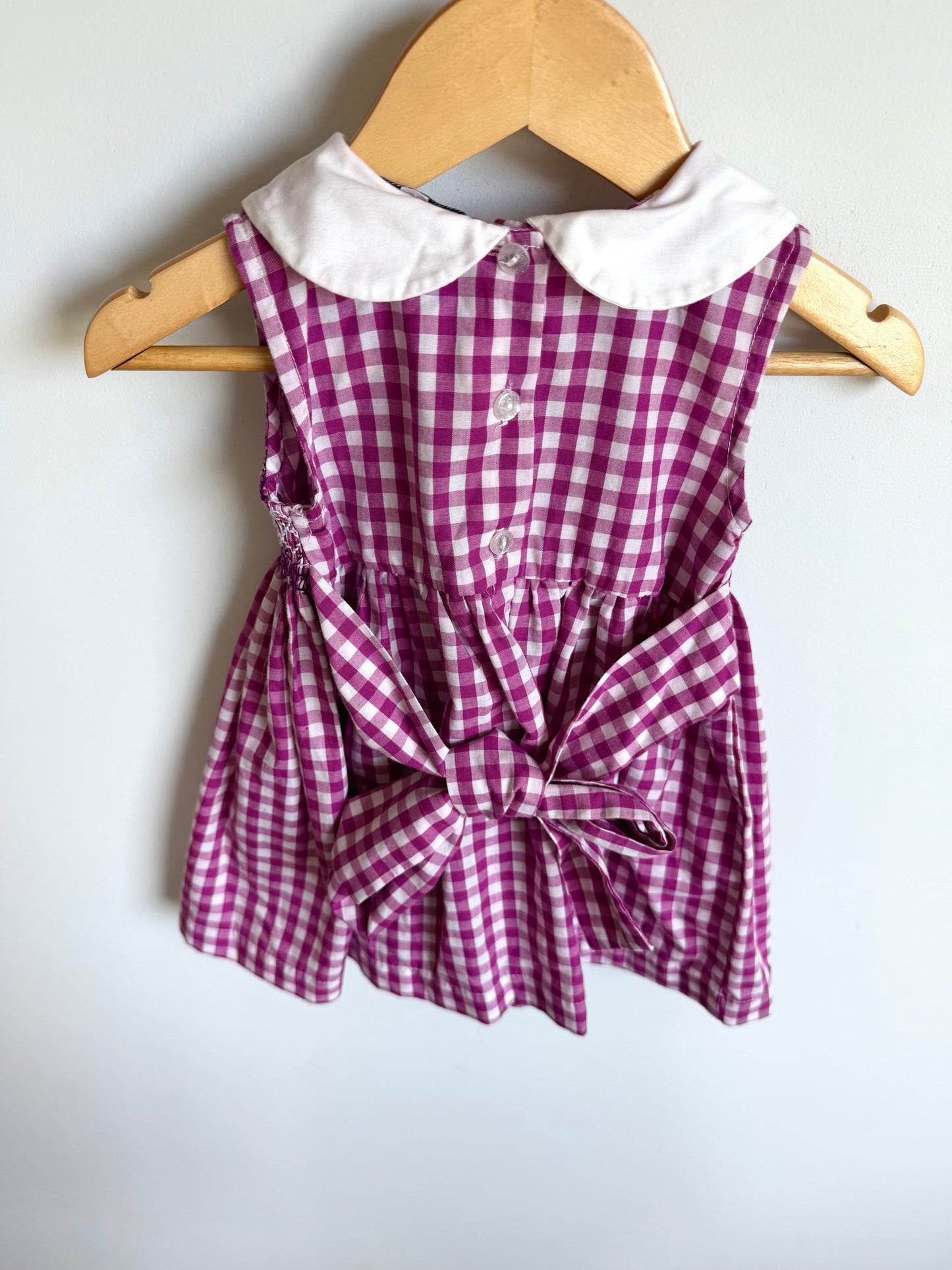 Gingham Embroidery Flower Dress / 12m