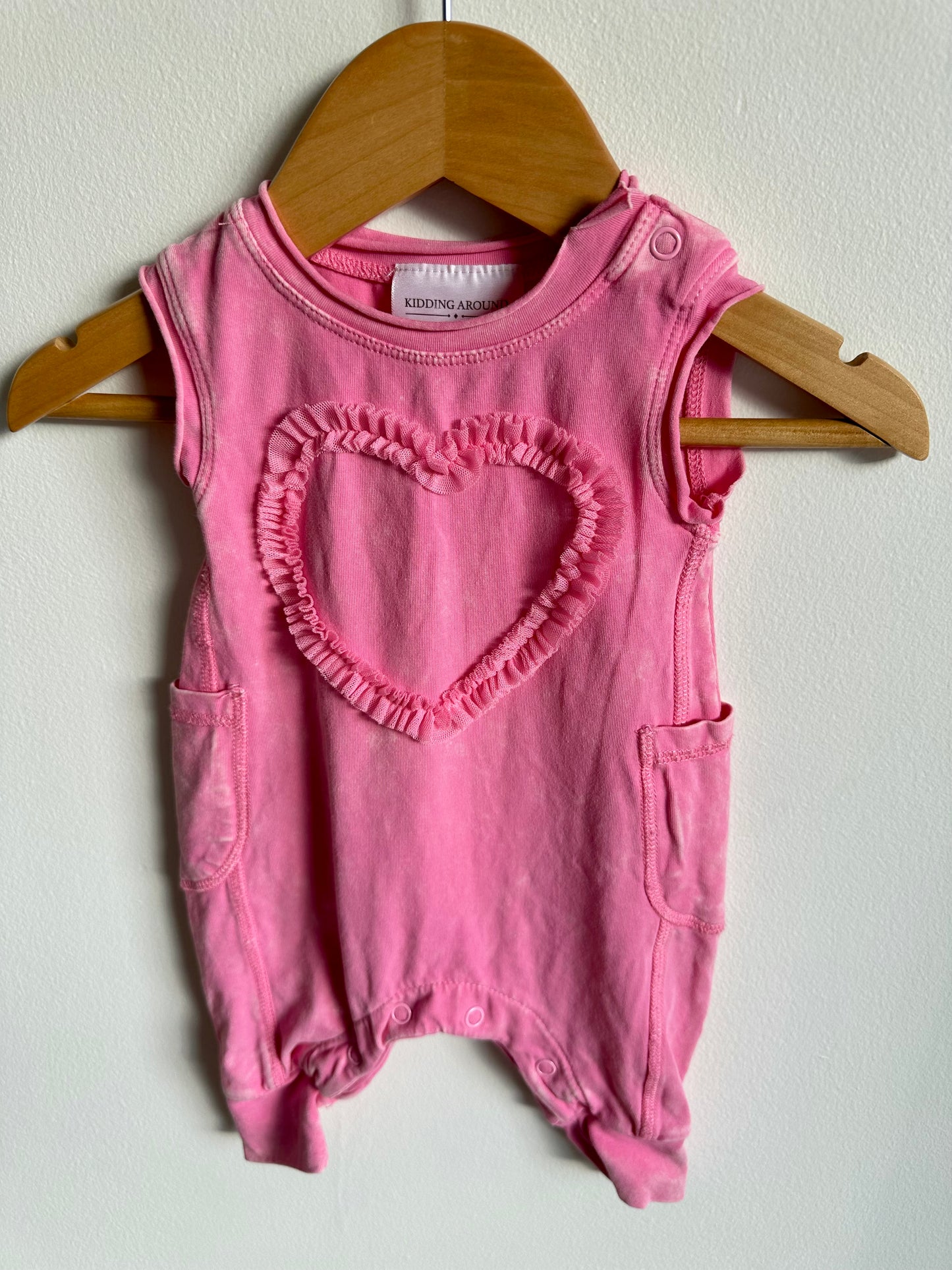 Pink Heart Tie Dye Romper / 0-3m