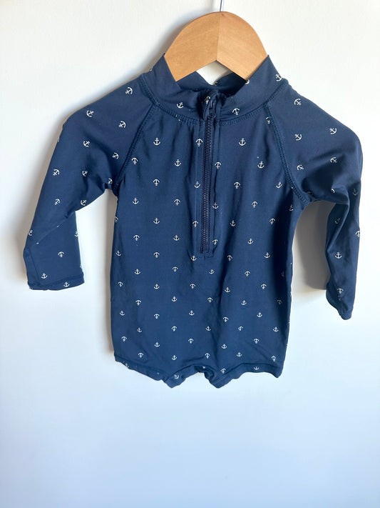 Blue Half Zip Anchor Swim Romper / 12-18m