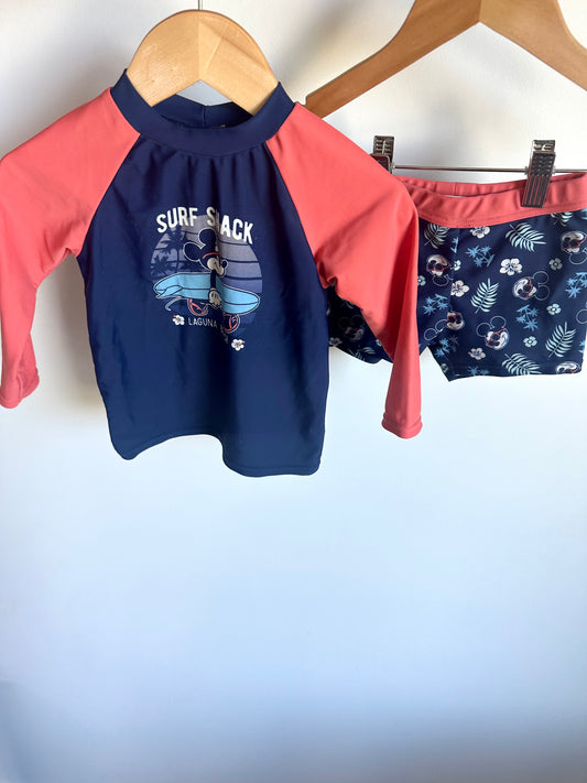 Mickey Mouse Long Sleeve Swim Top + Shorts Set / 12-18m