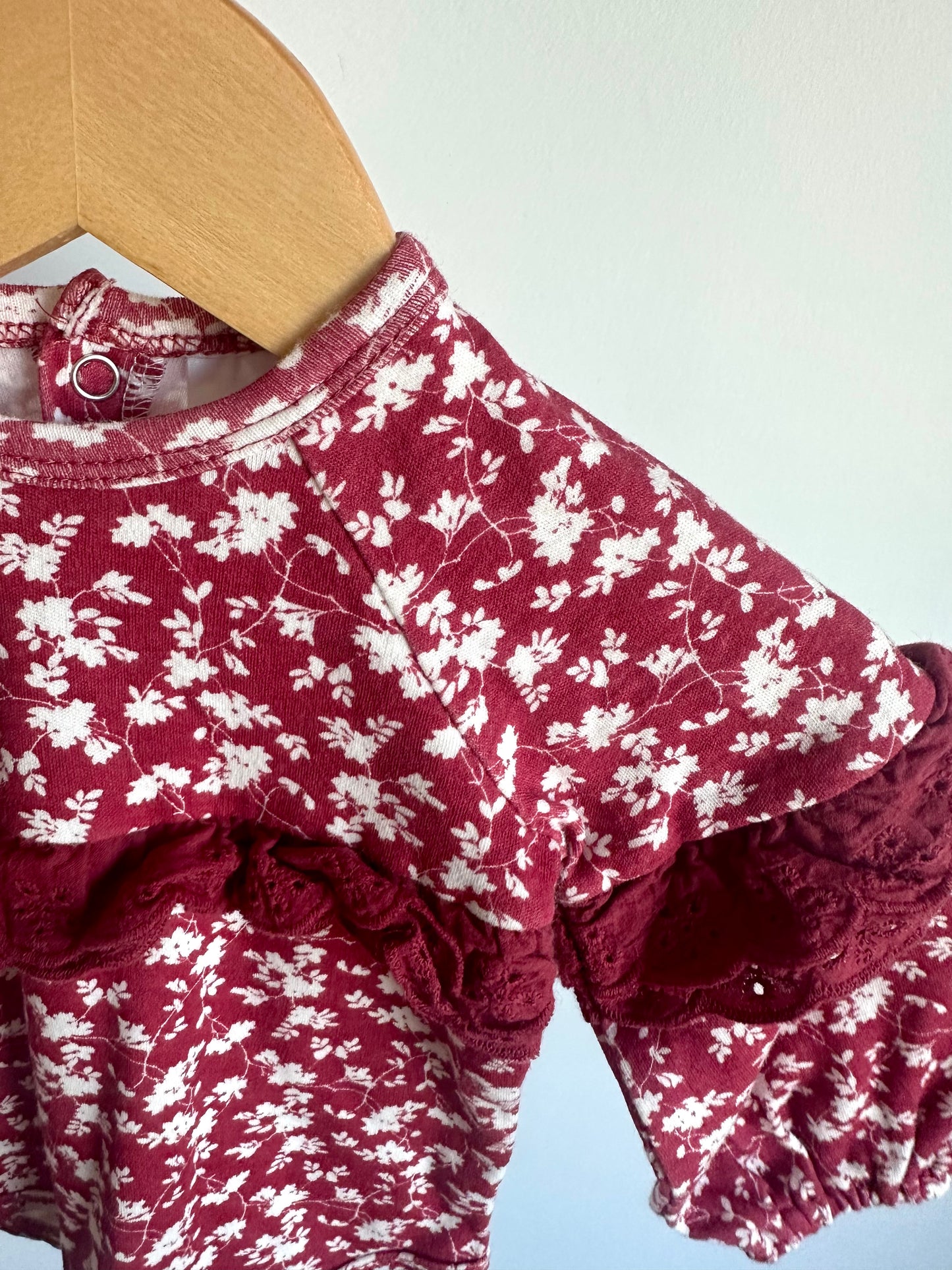 Red Floral Puff Sleeve Bodysuit / 6-9m