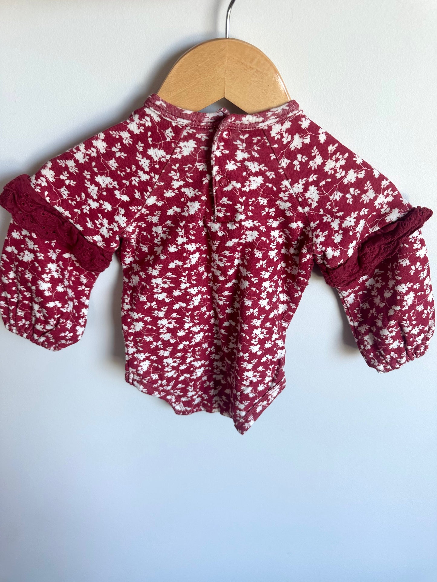 Red Floral Puff Sleeve Bodysuit / 6-9m