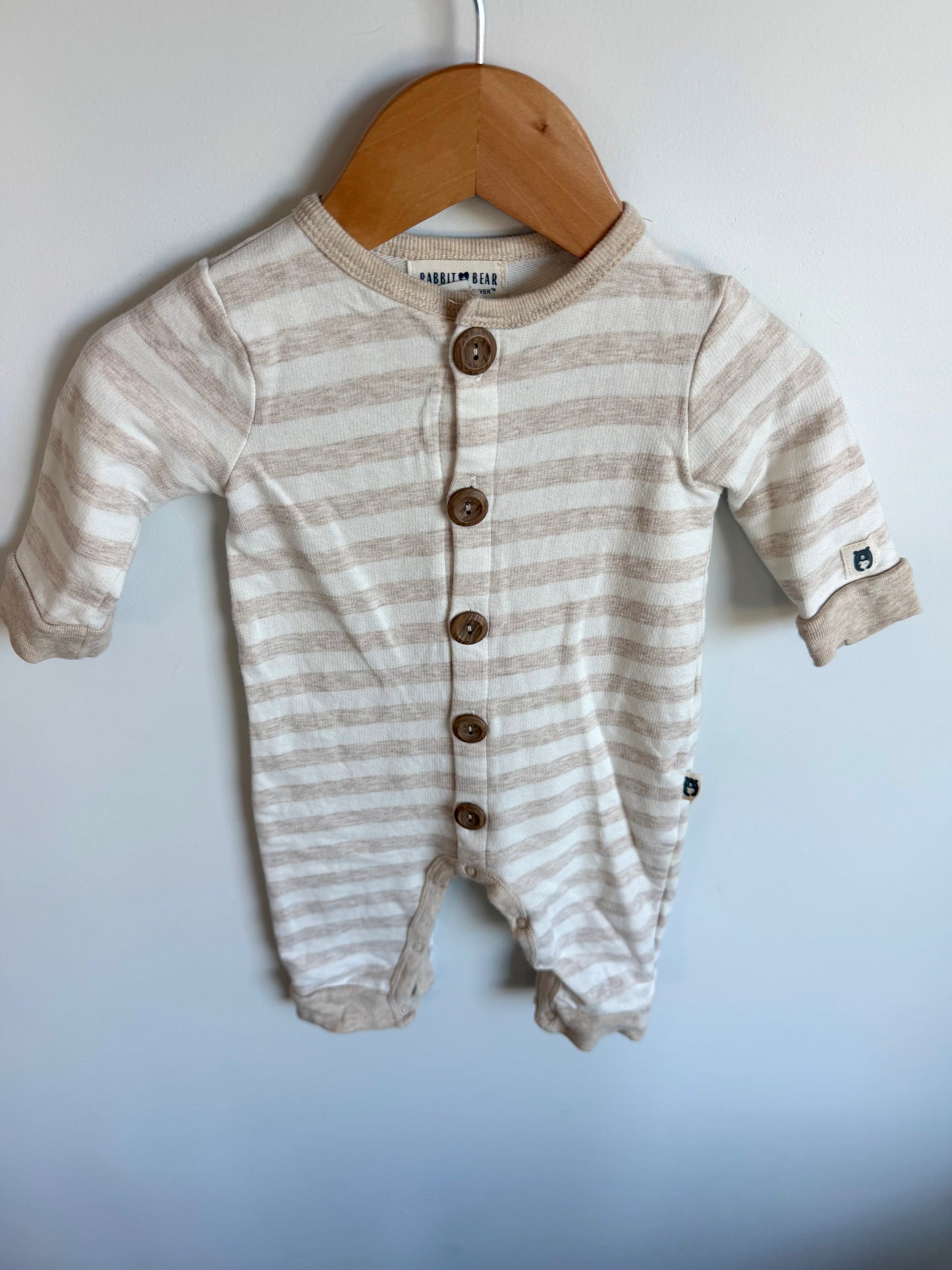 Tan Button Up Striped Jumpsuit / 3-6m