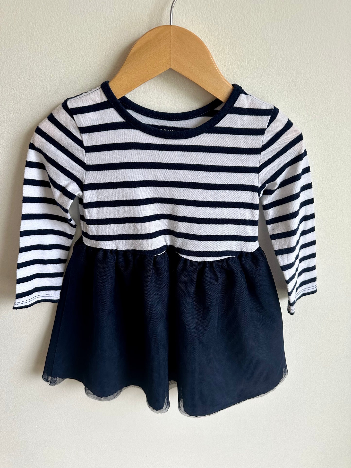 Navy Stripe Dress with Tulle / 18-24m