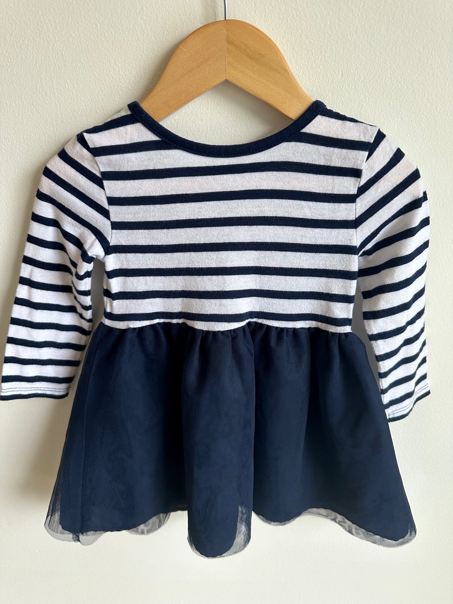 Navy Stripe Dress with Tulle / 18-24m