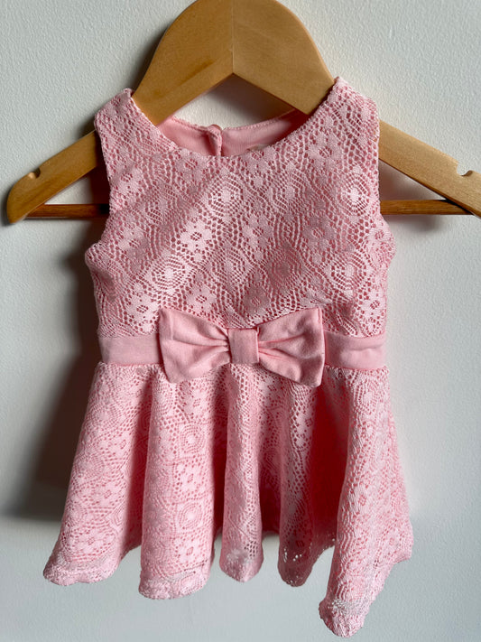 Pink Lace Dress with Bow / 6m