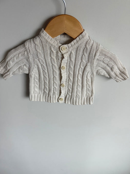Cable Knit Cream Cardigan / 0-3m