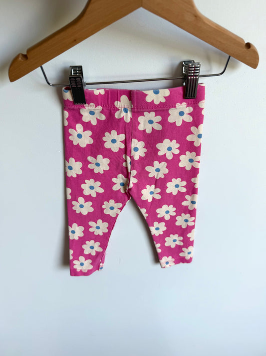 Pink White Flower Leggings / 6-12m