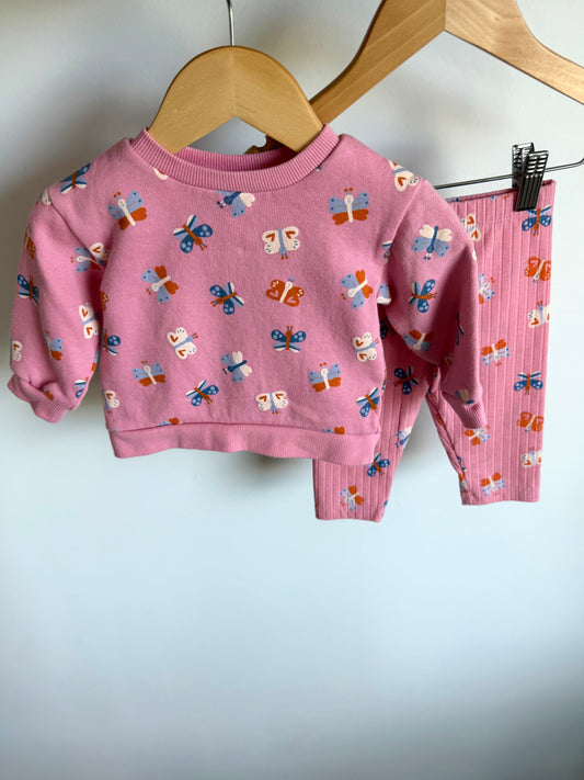 Butterfly Pink Sweater + Pants Set / 3-6m