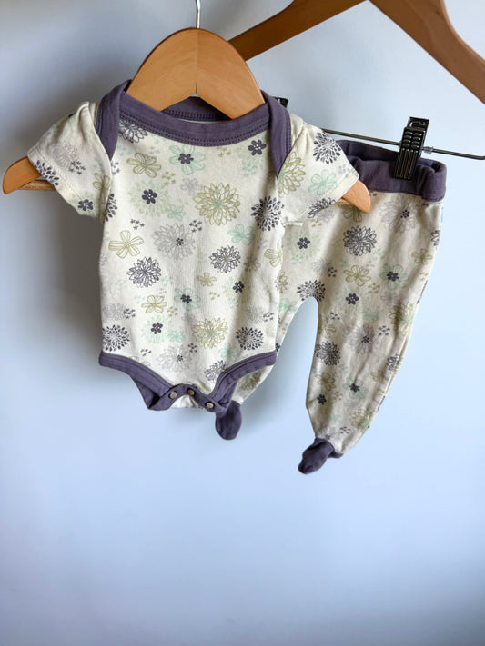 Mauve Trim Floral Cotton Set / 3-6m