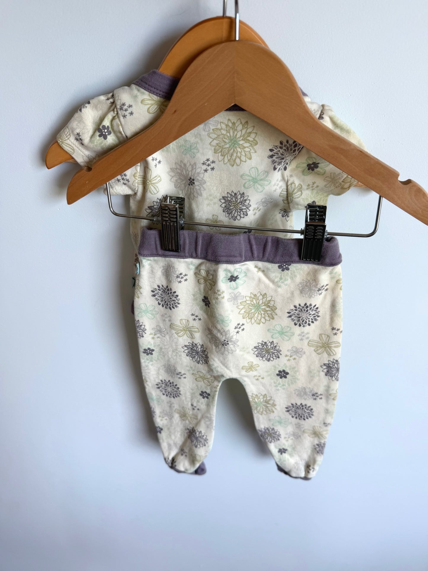 Mauve Trim Floral Cotton Set / 3-6m