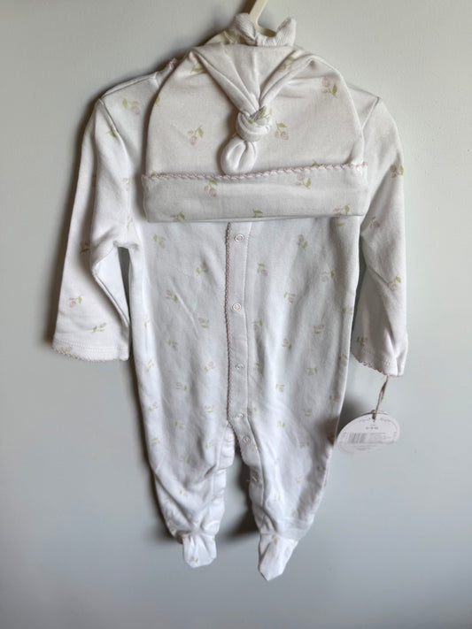 White Snap Floral Sleeper + Hat Set (With Tags) / 6-9m