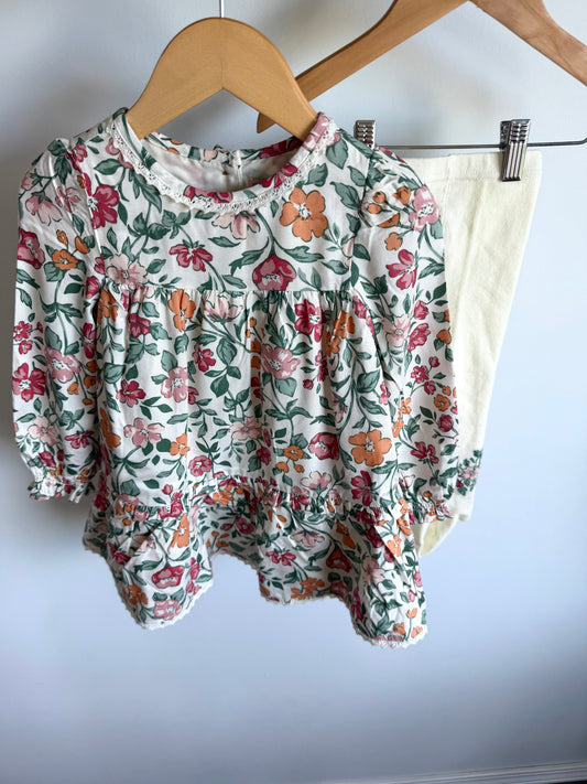 Long Sleeve Flower Dress + Tights Set / 18-24m