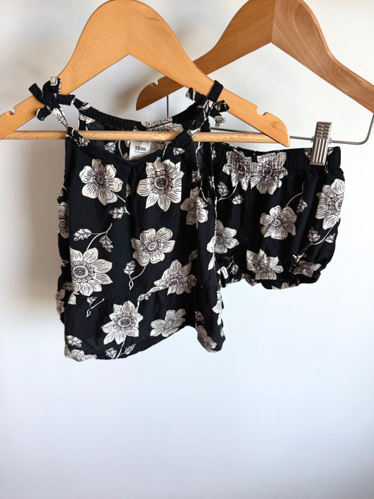 Black Floral Top + Bottom Set / 18m