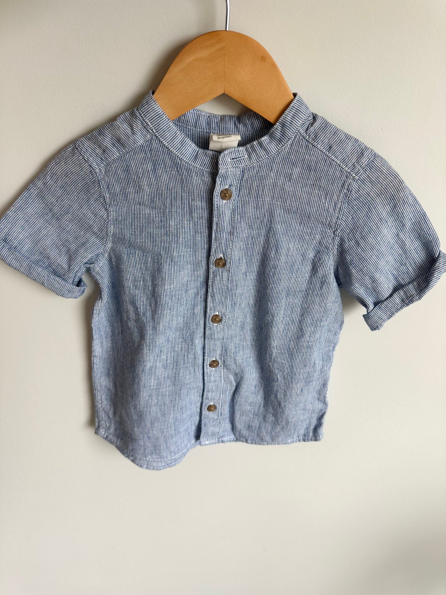 Blue + White Button Up Top / 12-18m