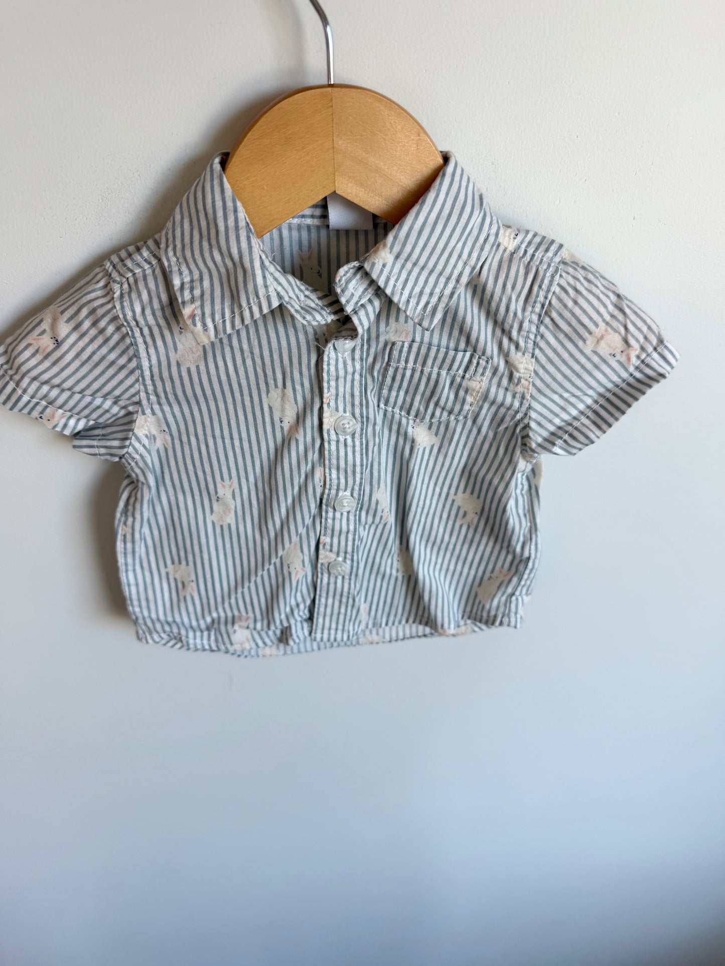 Bunny Striped Button Up T-Shirt / 0-3m