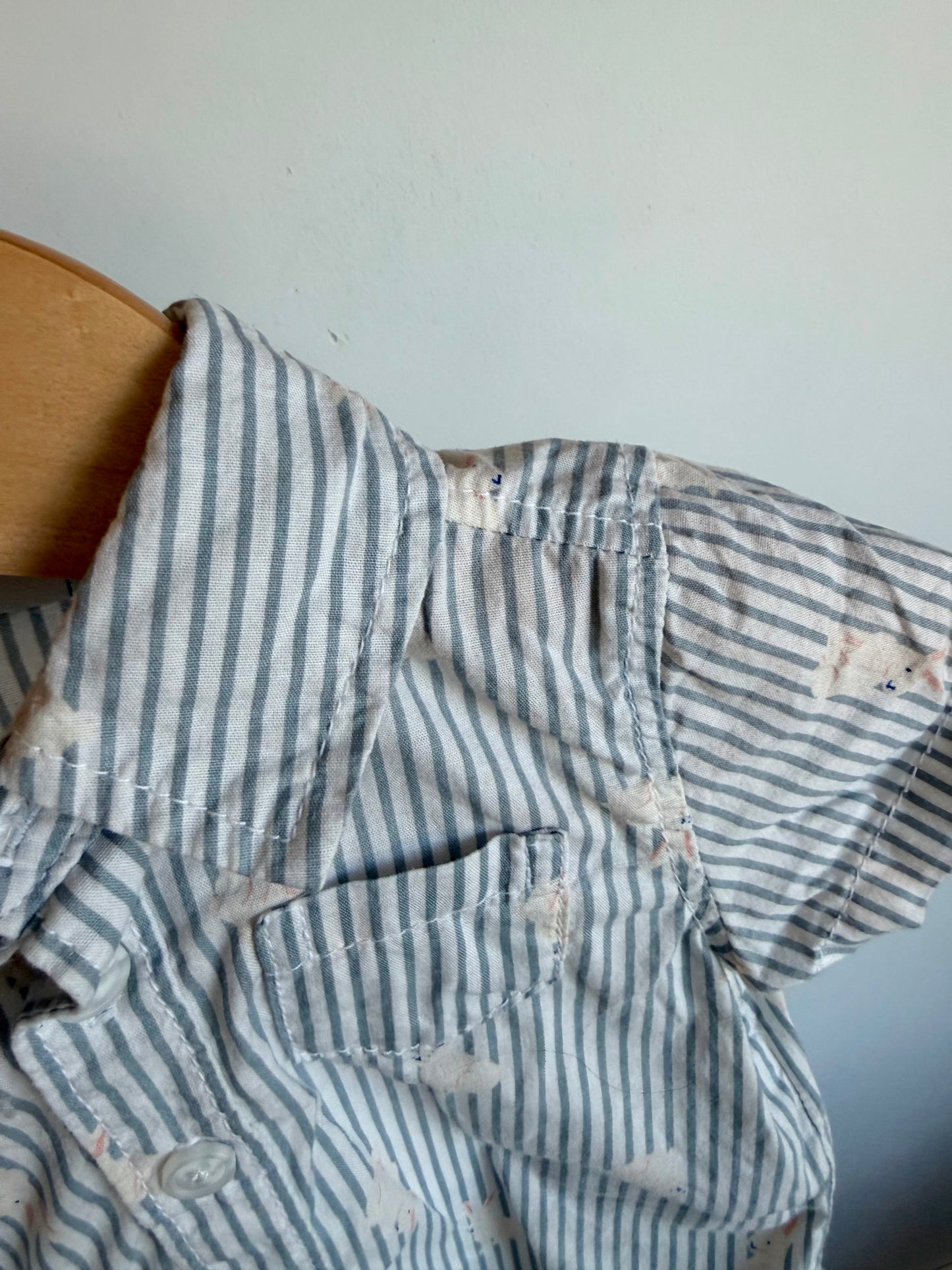 Bunny Striped Button Up T-Shirt / 0-3m