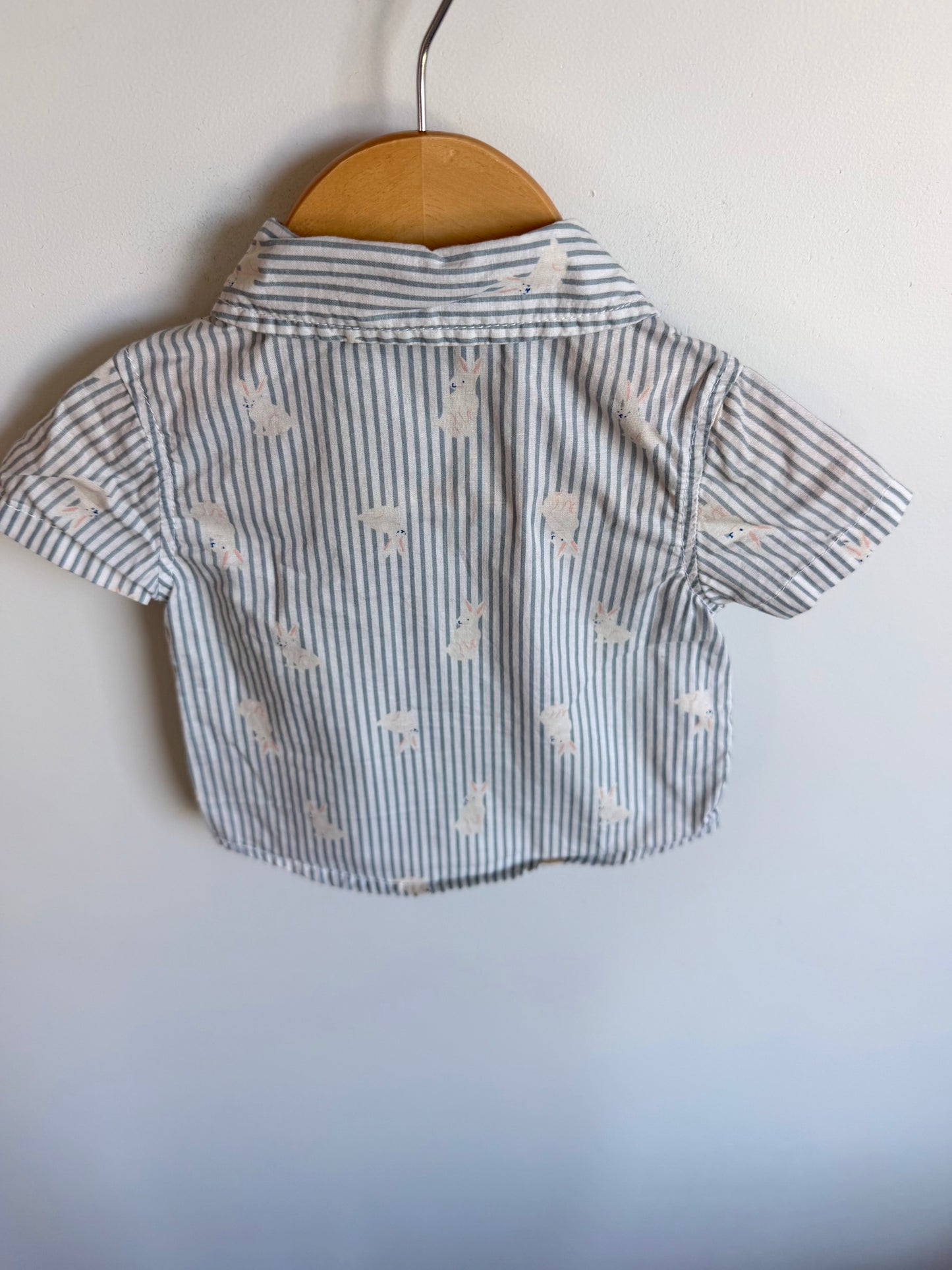 Bunny Striped Button Up T-Shirt / 0-3m
