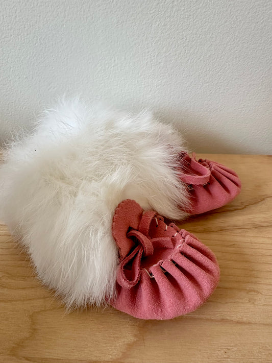 Pink Suede Moccasins with Fur / 18-24m