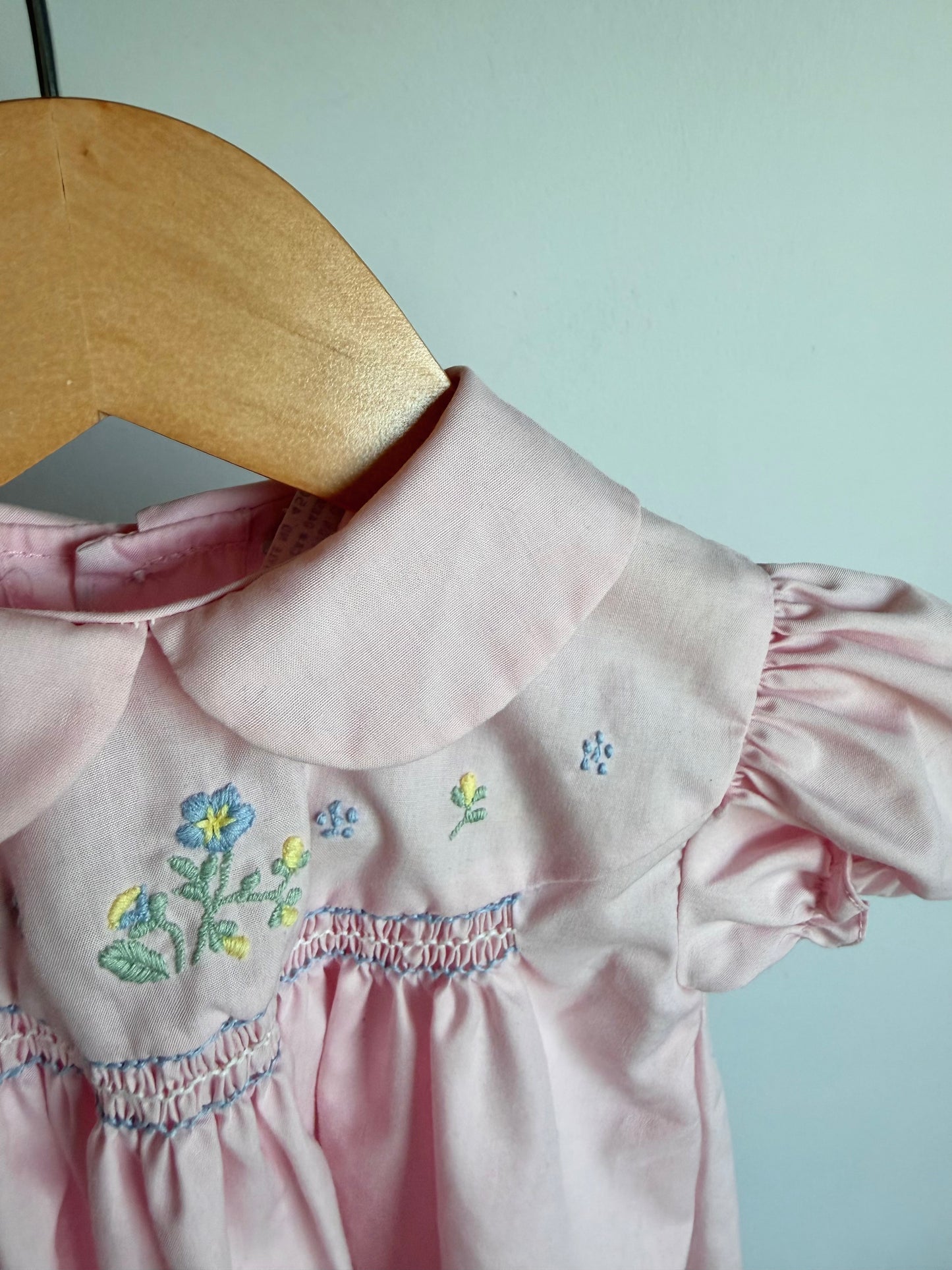 Vintage Pink Floral Embroidered Dress / 12m