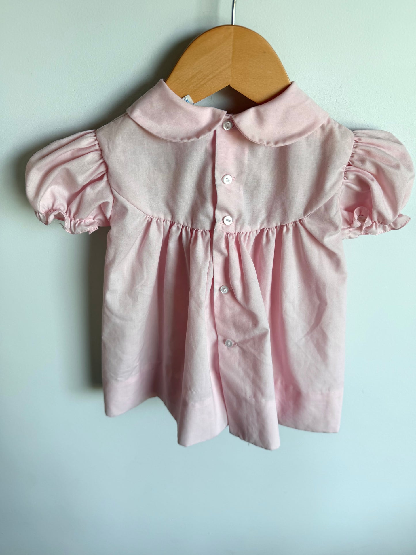 Vintage Pink Floral Embroidered Dress / 12m