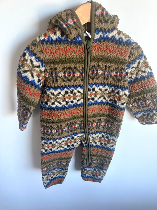 Brown Patterned Hooded Jumpsuit / 18-24m