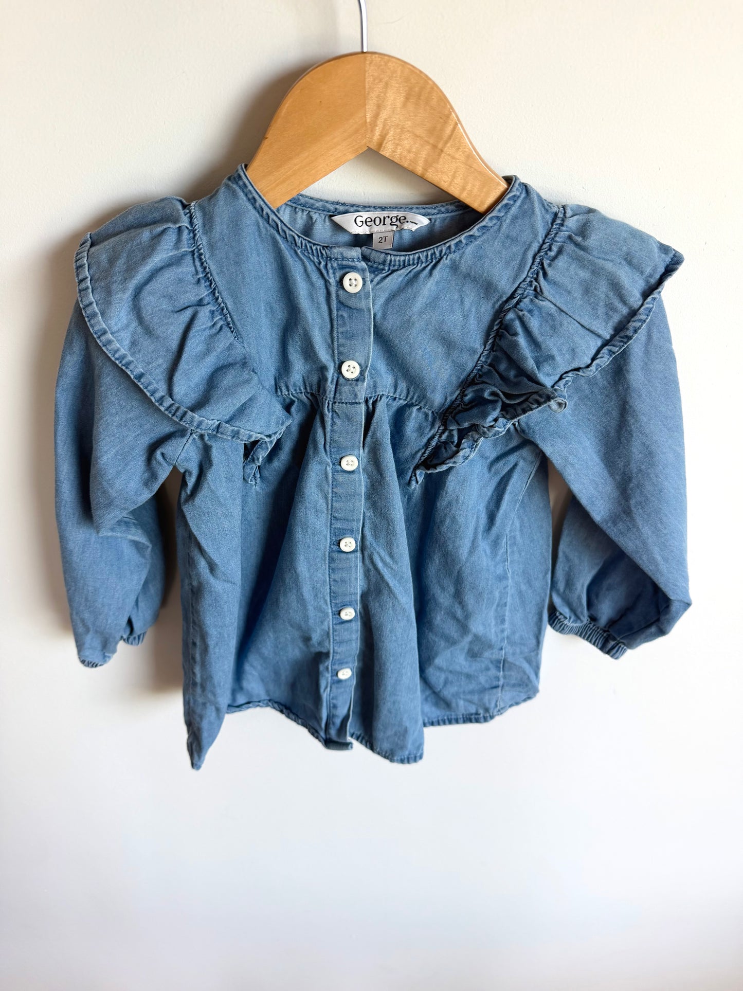 Chambray Ruffle Long Sleeve Top / 2T