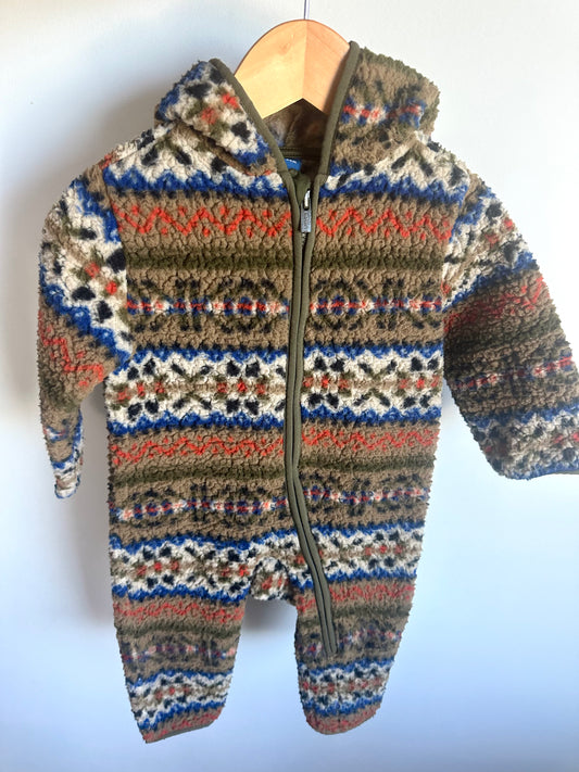 Brown Patterned Hooded Jumpsuit / 18-24m
