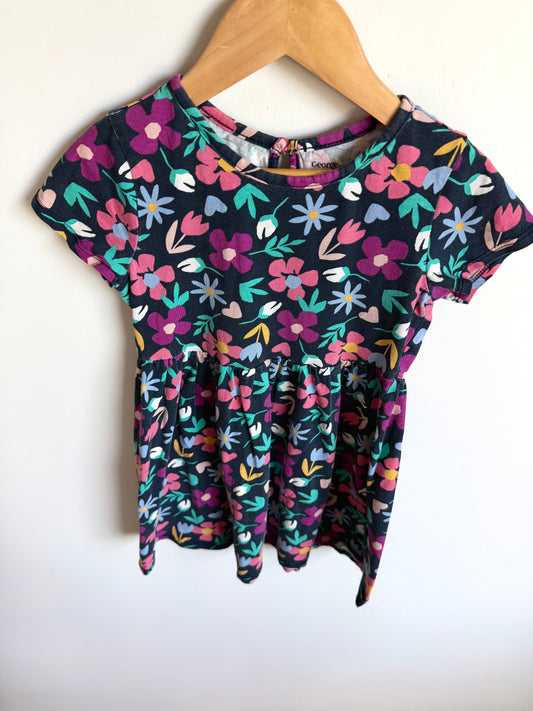 Dark Floral T-shirt Dress / 5T