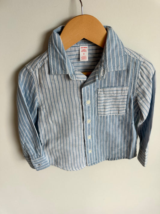 Blue Striped Button Up Long Sleeve / 2T