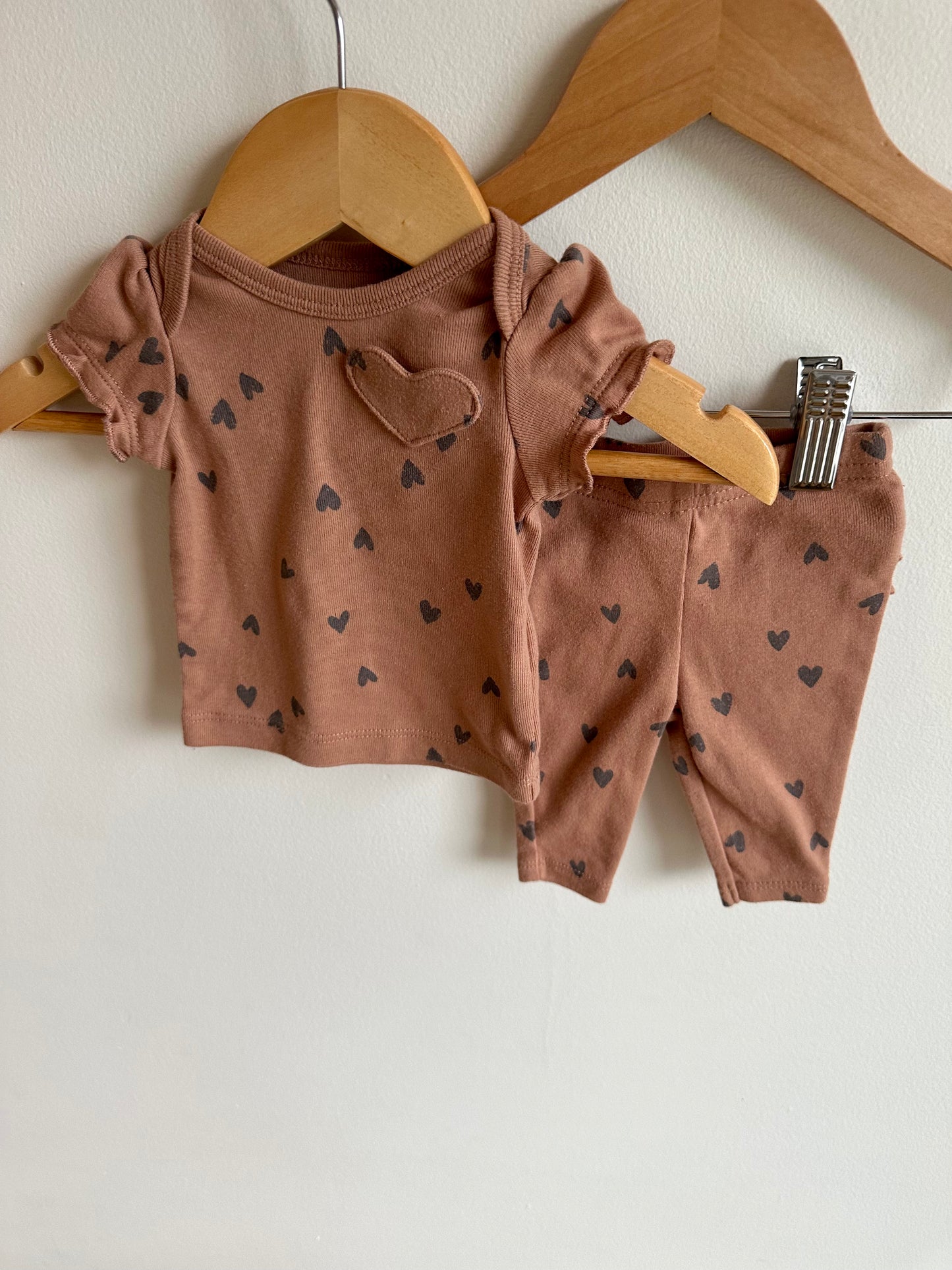 Brown Heart Top + Pants Set / 0m