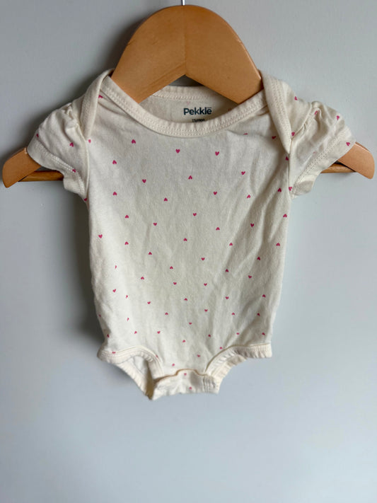 Cream Heart Pattern Bodysuit / 6m