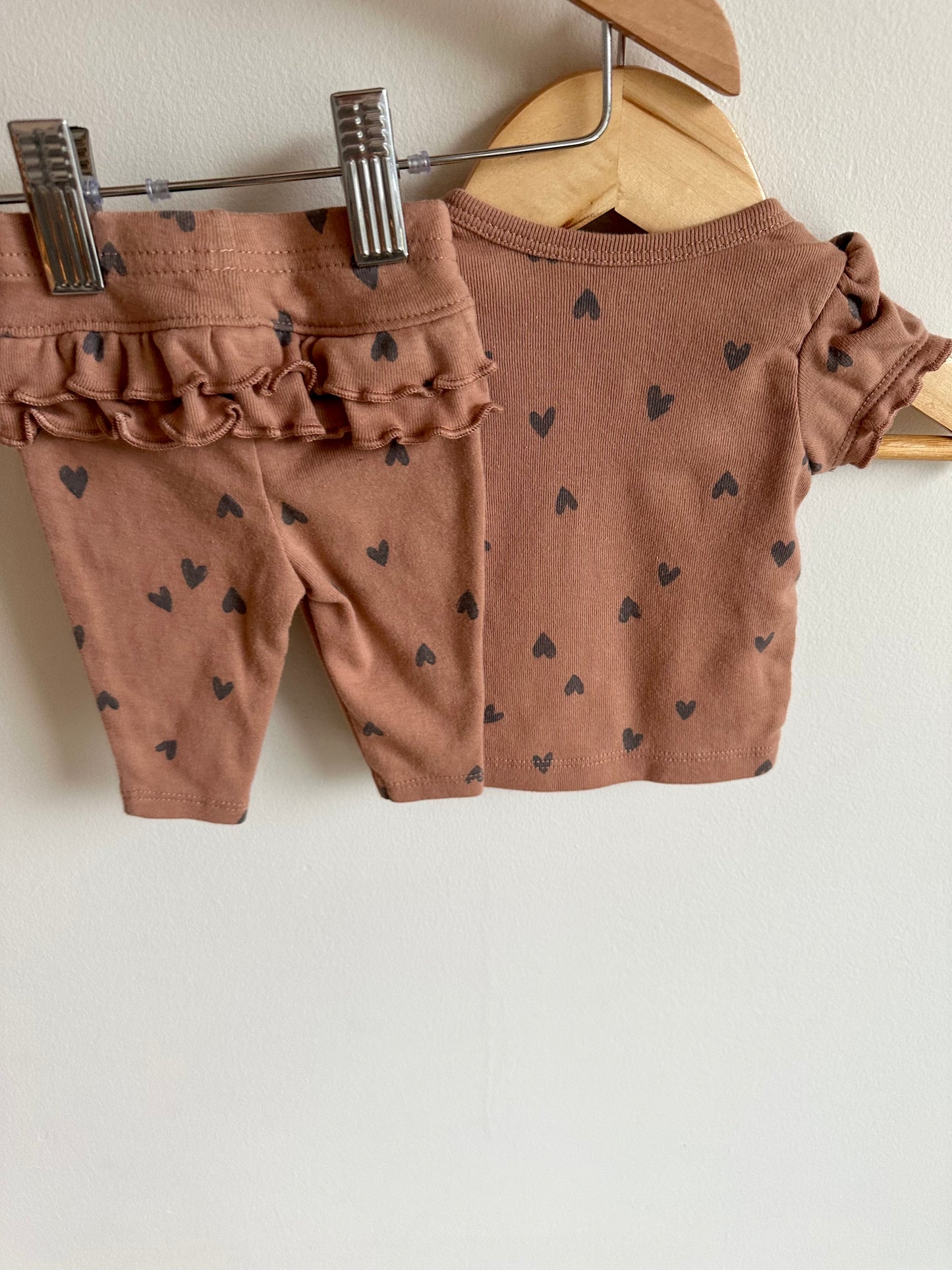 Brown Heart Top + Pants Set / 0m