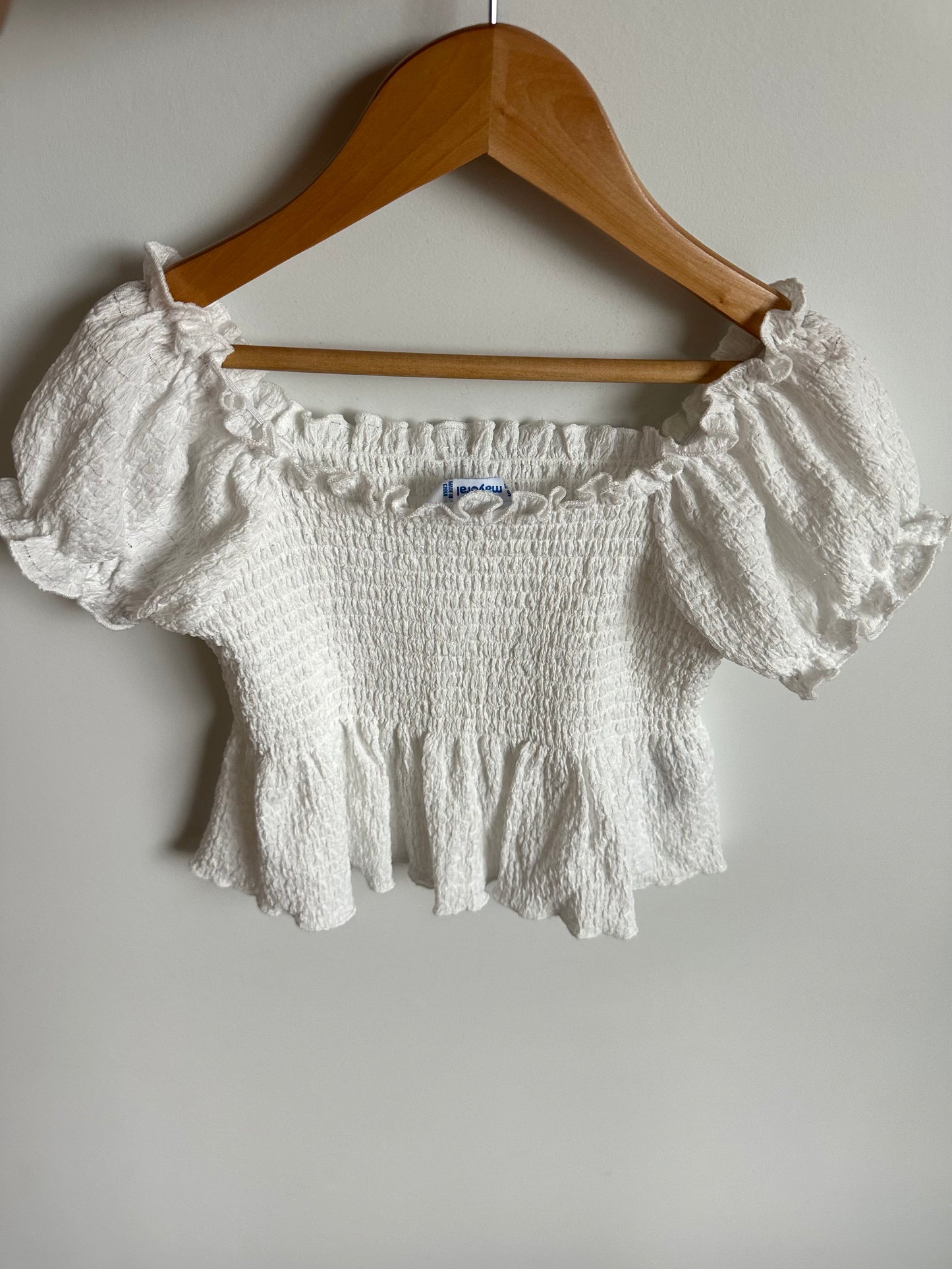Mayoral White Puff Sleeve Cropped Top / 5 years