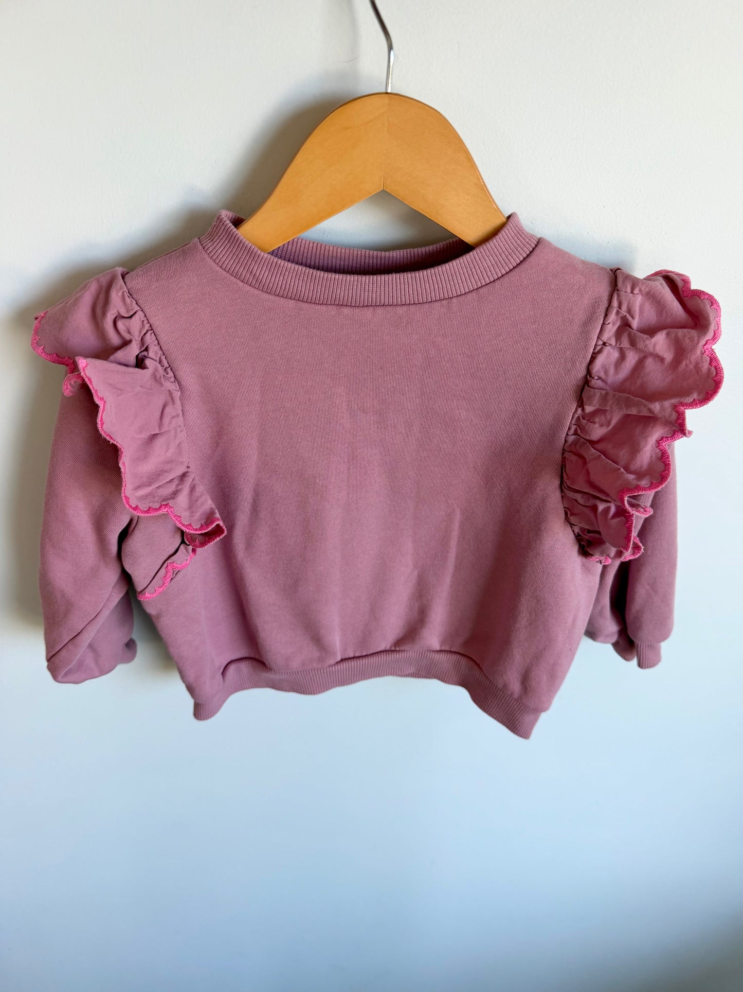 H&M Pink Ruffle Crewneck / 18m-2T