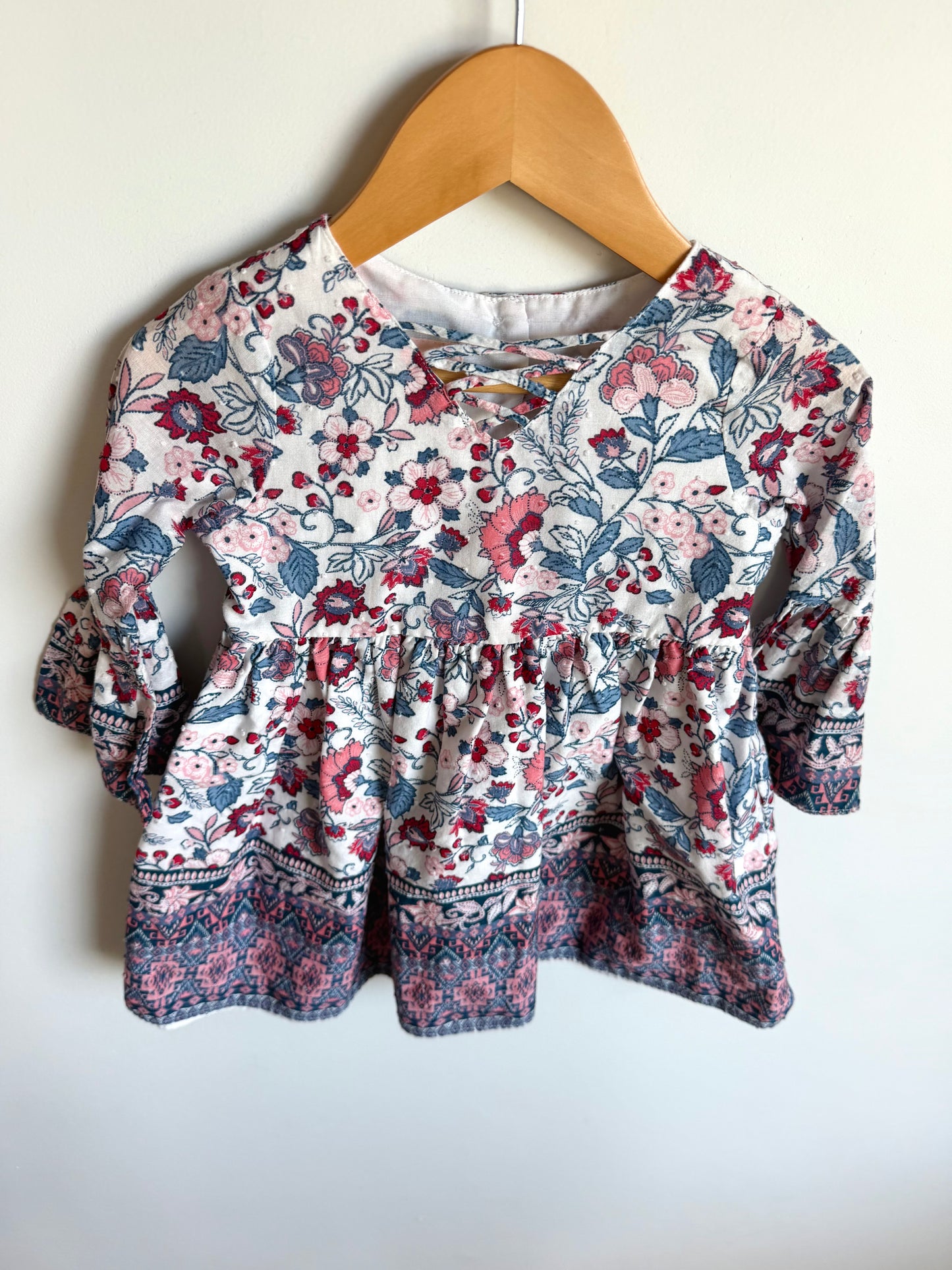 Flared Long Sleeve Floral Dress / 2T