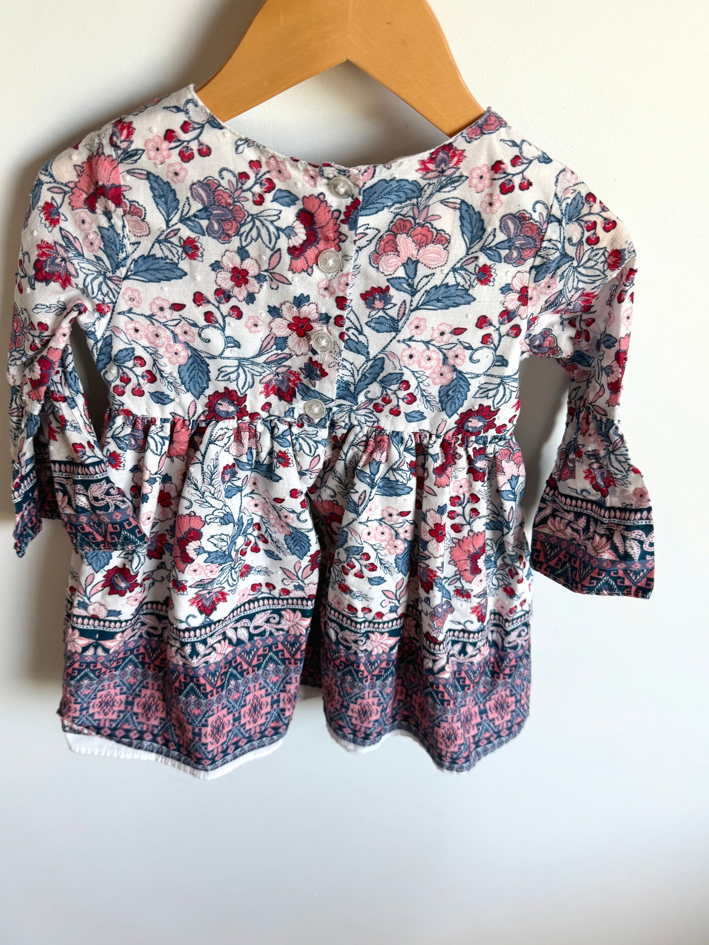 Flared Long Sleeve Floral Dress / 2T