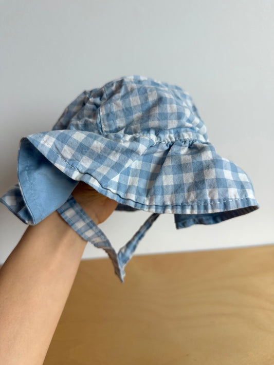 Blue + White Checkered Sun Hat / 24m