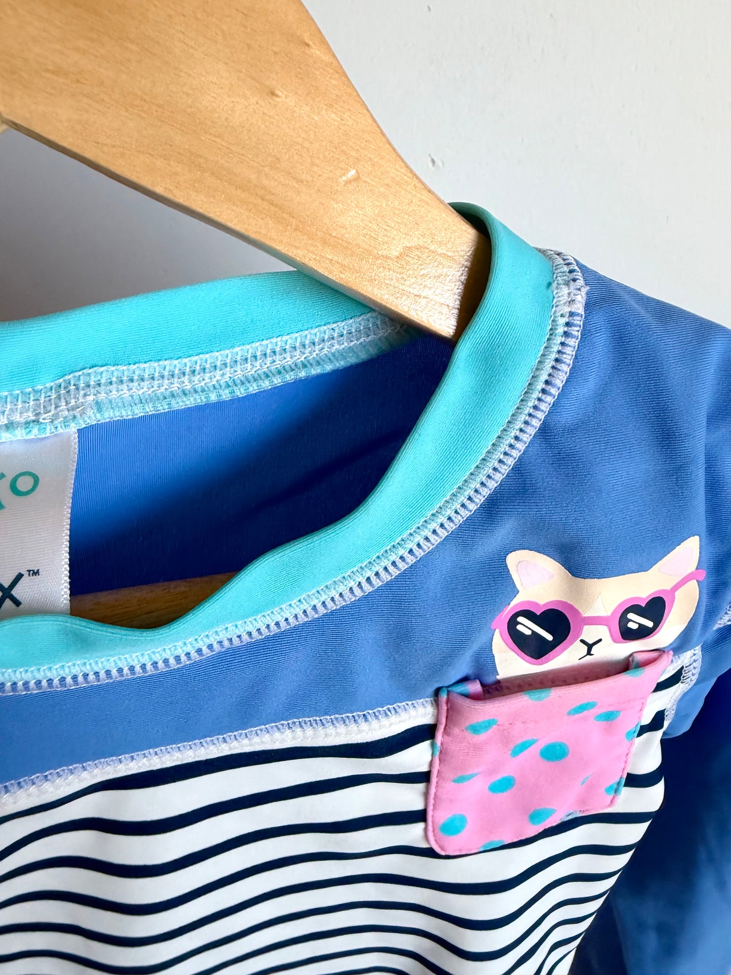 Cat Pocket Swim Top + Dotted Shorts Set / 4T