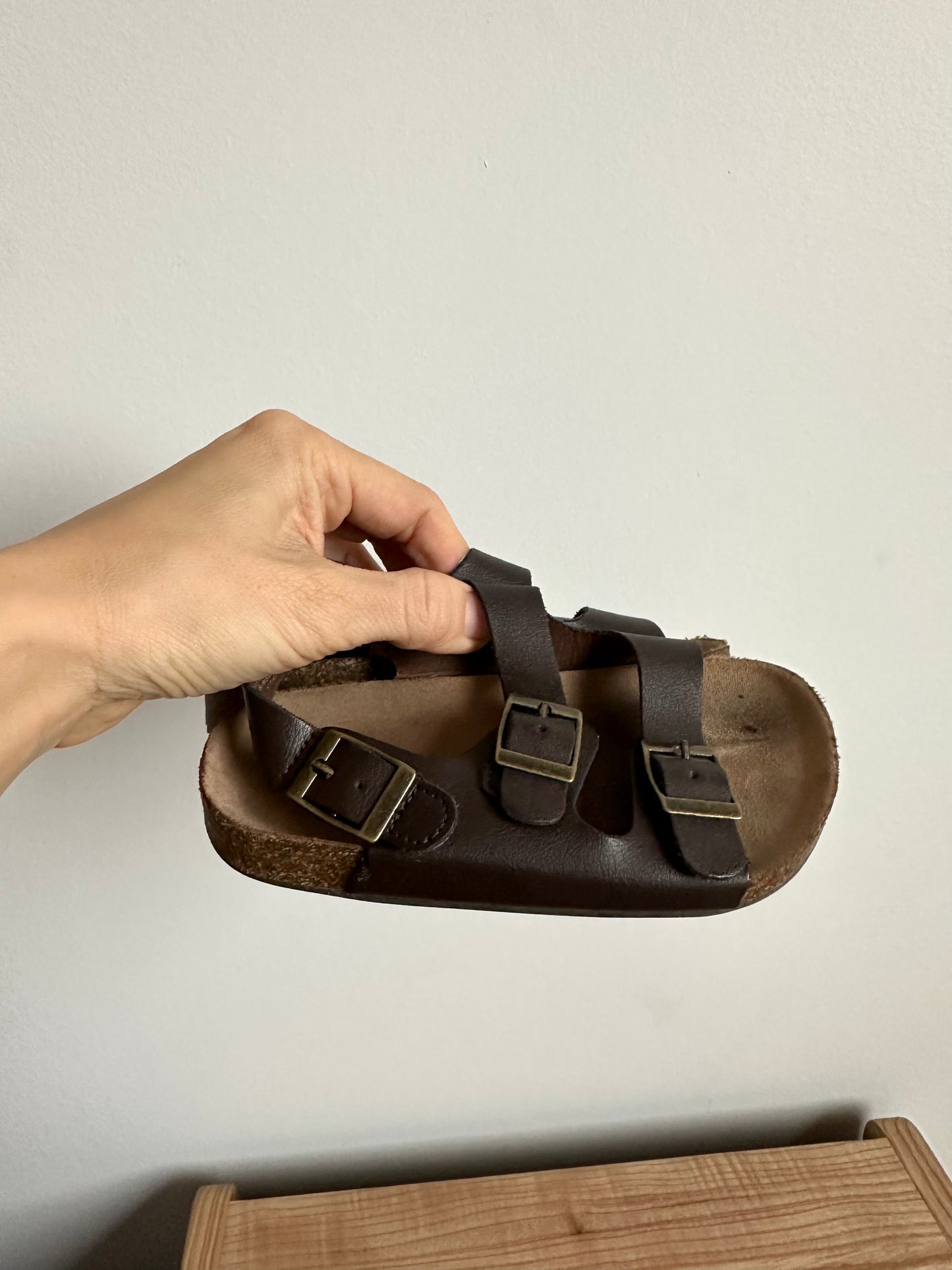 Faux Leather Dark Brown Sandals / Size 8 Toddler