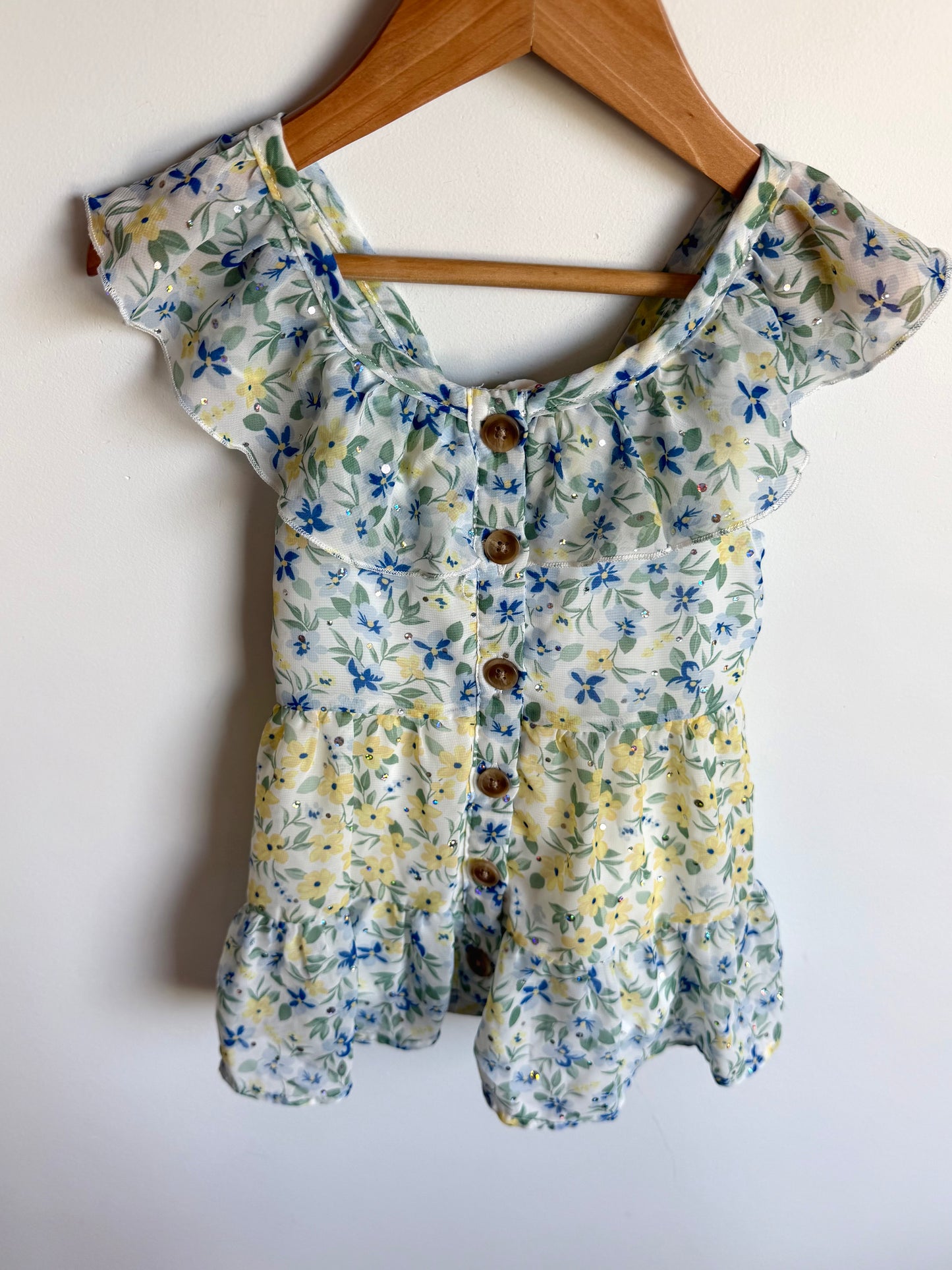 Floral Sparkly Button Top / 4T