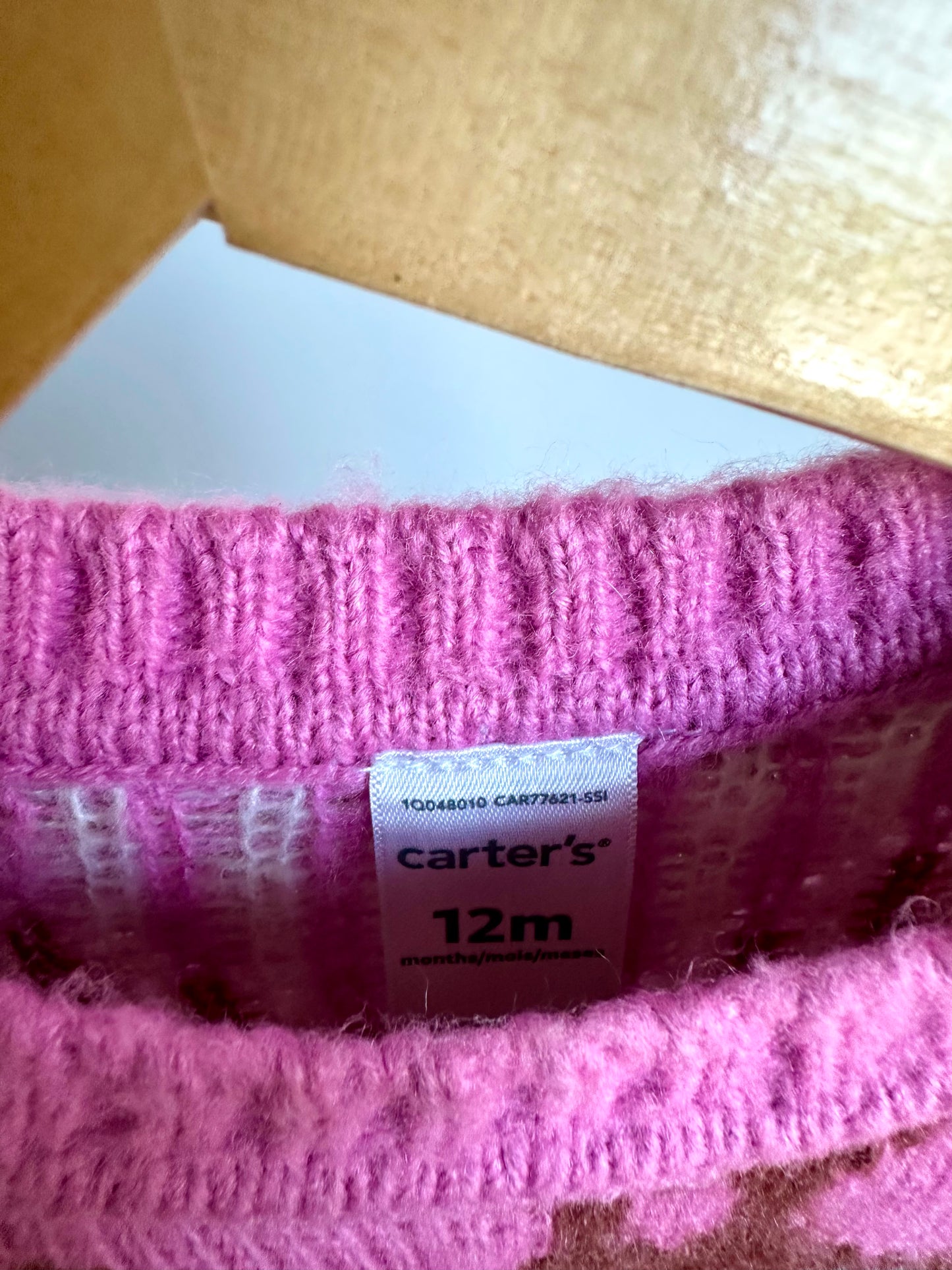 Pink Knit Heart Sweater / 12m