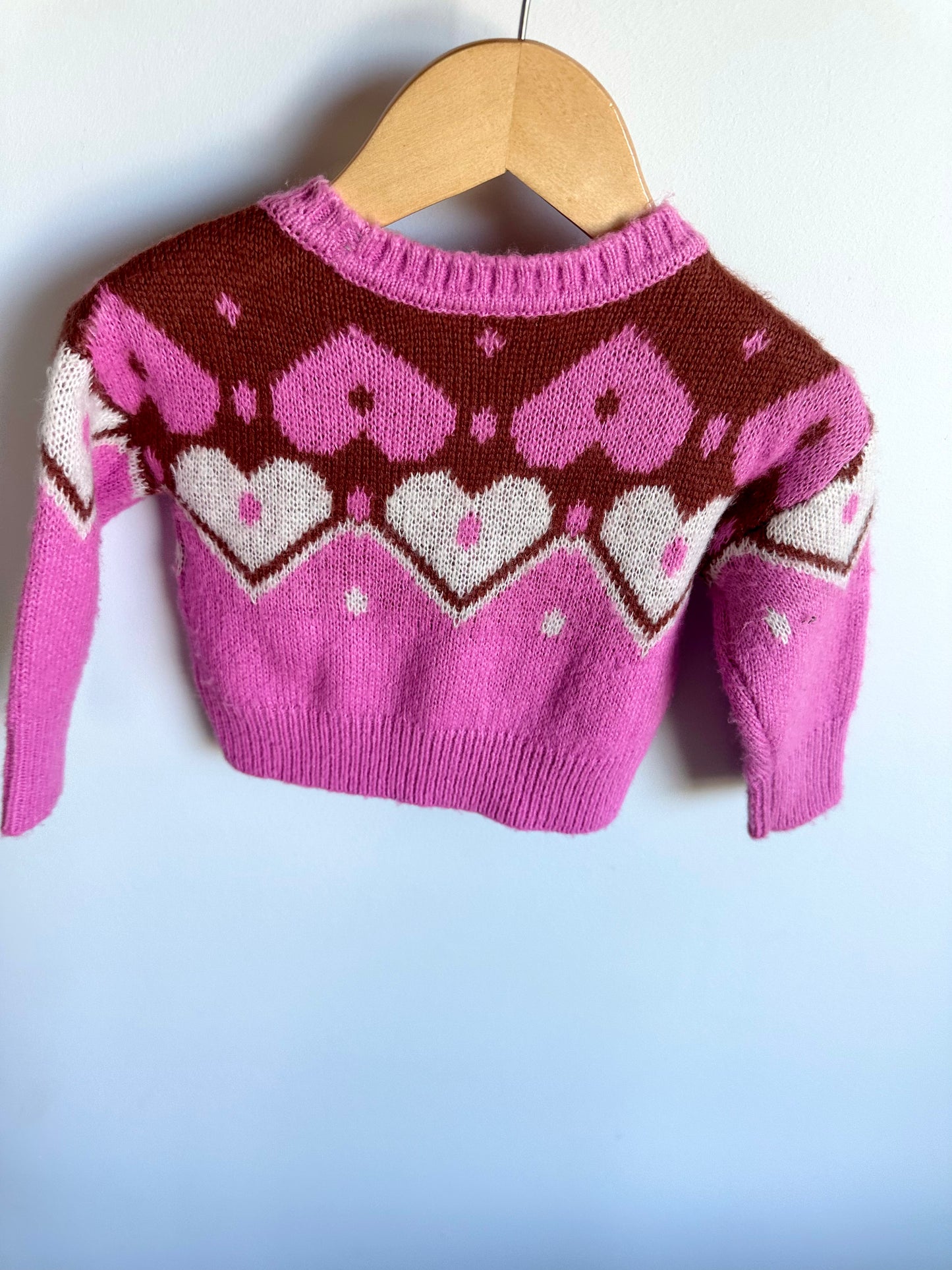 Pink Knit Heart Sweater / 12m