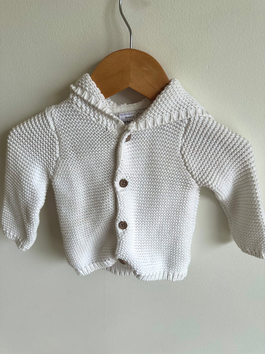White Knit Button Up Sweater with Hood / 3m