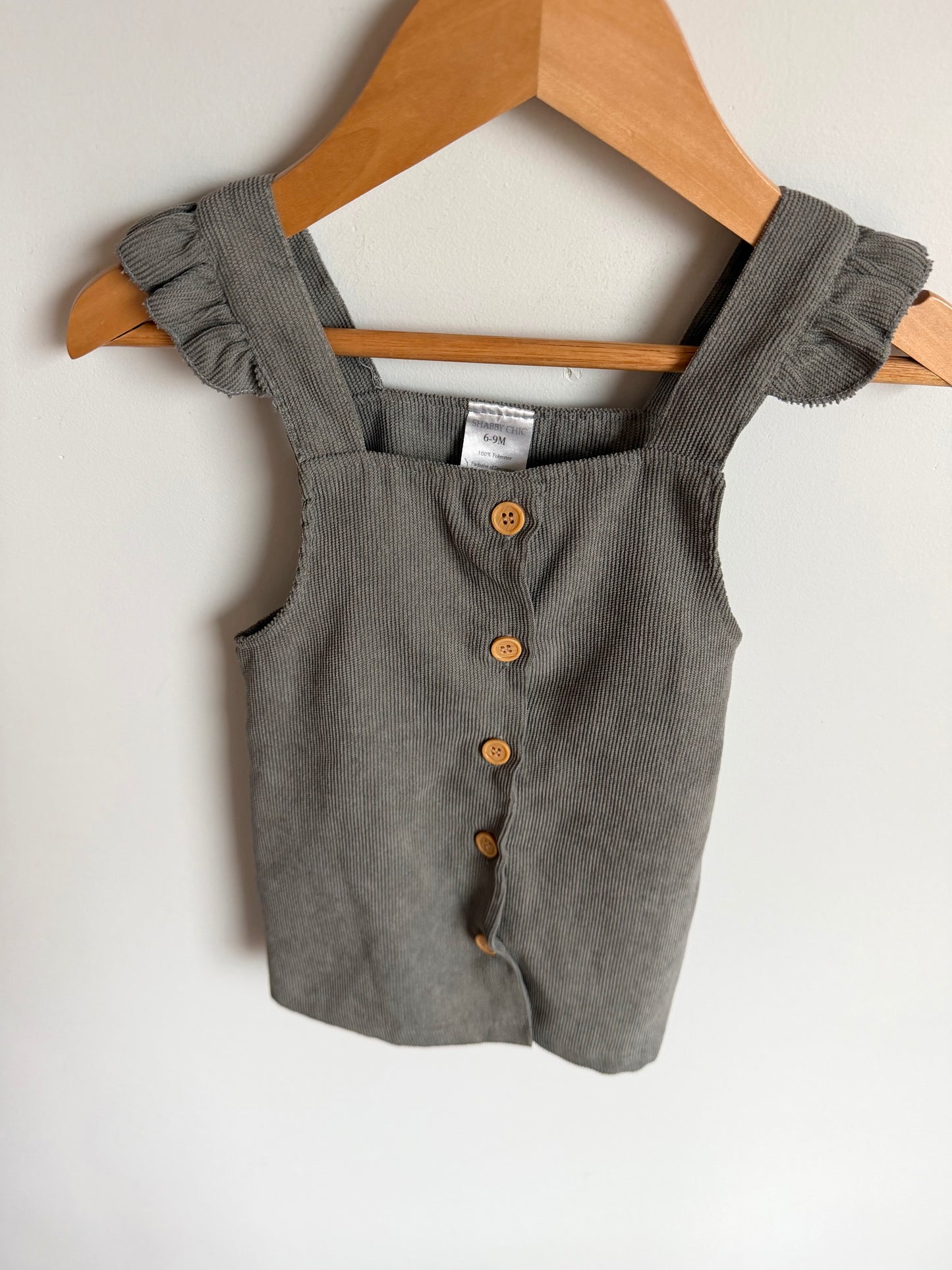 Grey Knit Ruffle Sleeve Dress with Buttons / 6-9m