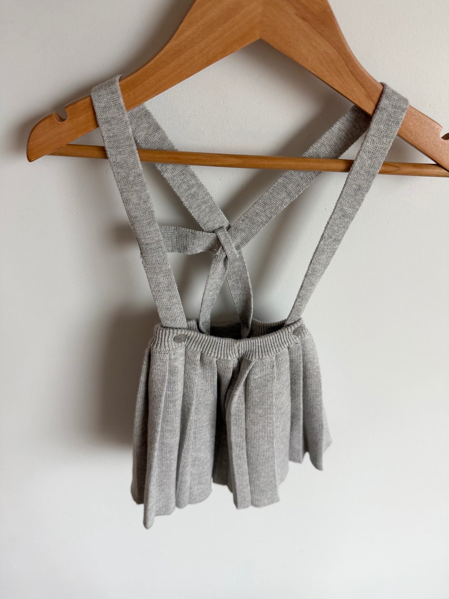 Thick Grey Knit Skirt with Removable Suspenders / 6-9m