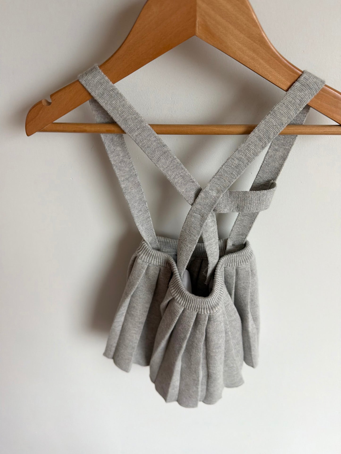 Thick Grey Knit Skirt with Removable Suspenders / 6-9m