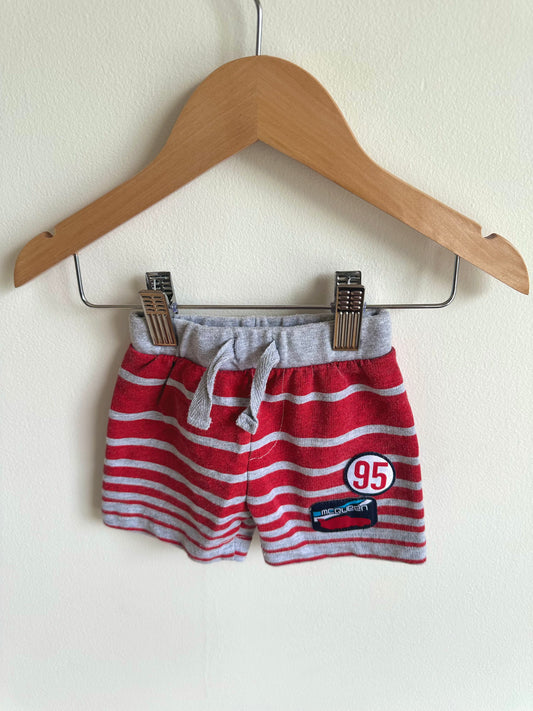 Red + Grey Striped Shorts  / 0-3m