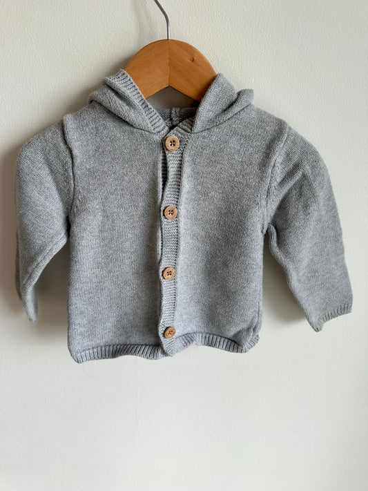 Hooded Grey Cardigan / 12-18m